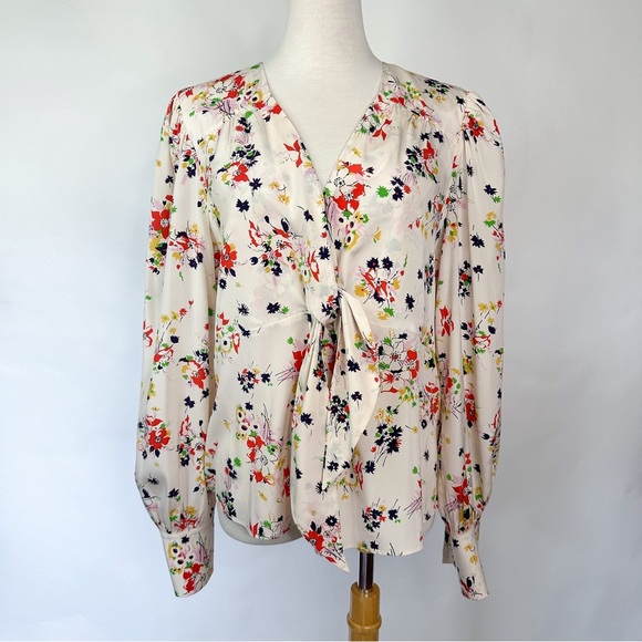 Veronica Beard Floral Blouse with Bow | Long Sleeve Silk Top | Size 10 - Picture 2 of 5
